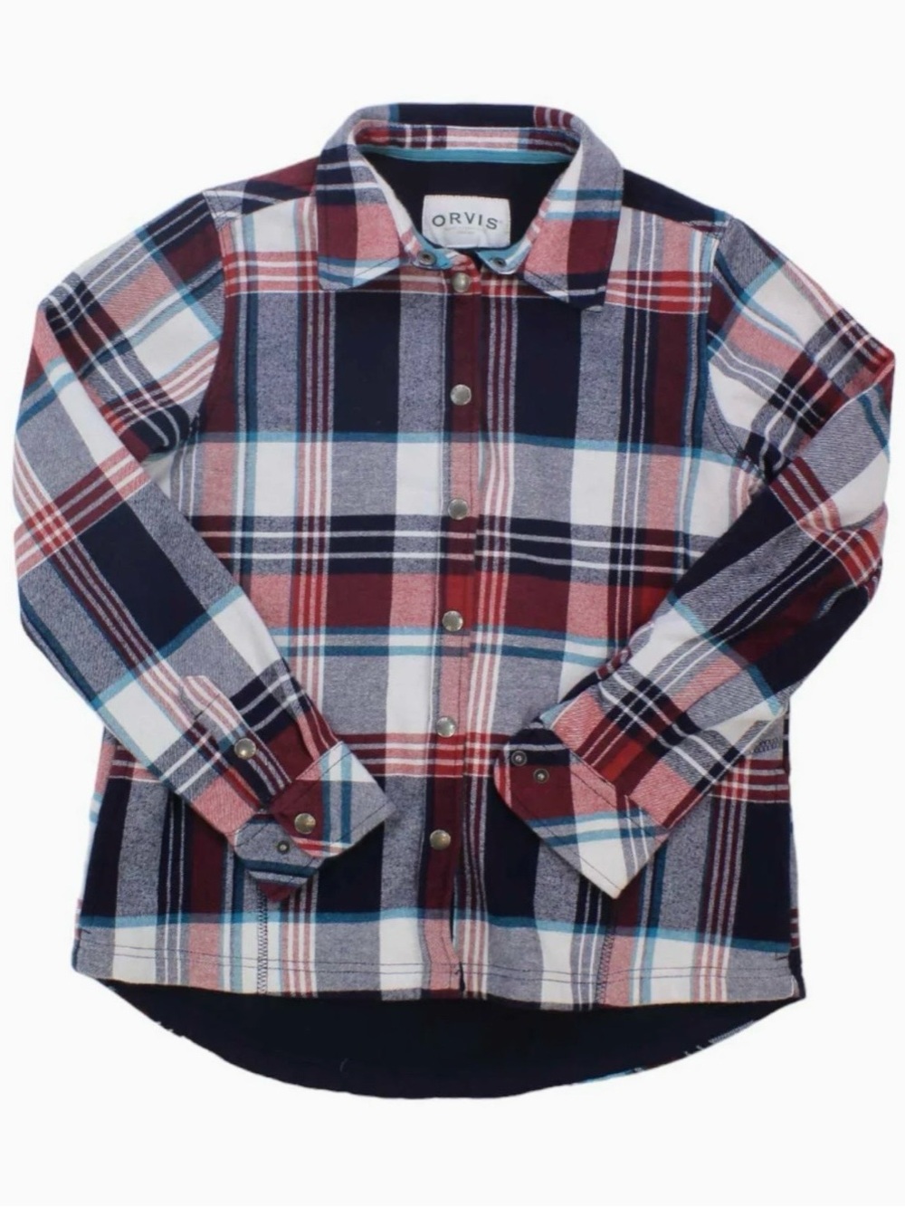 Orvis Pinnacle Fleece Lined Plaid Flannel Shirt Jacket Women's M Navy Red